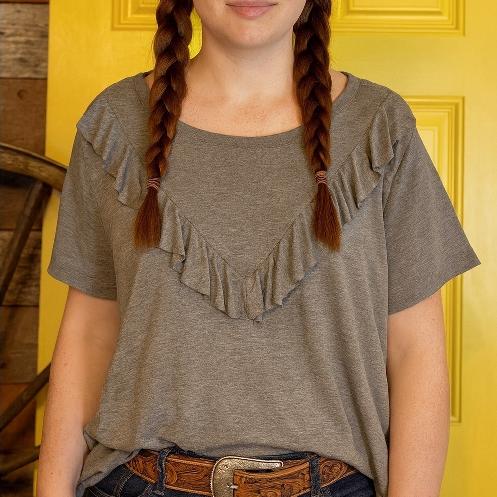 Torrid Tee Shirt‎ Ruffled Rodeo Stretchy Casual Errands Western Rodeo 18-20 2X
